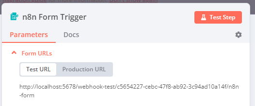 Screenshot of the form URLs